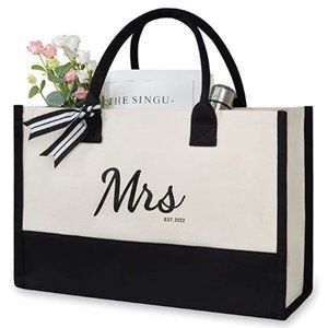 TOPDesign Mrs Bride Canvas Tote Bag Natural/Black